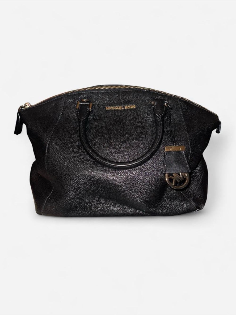 Michael Kors Black Pebbled Leather Satchel with Gold Hardware